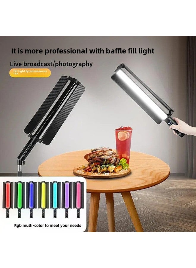 Live Camera LED Fill Light Outdoor Portable Photography Light Indoor RGB Atmosphere Light Handheld Stick Light Fill Light-Light Source Color: (Three Colors Without Baffle + Metal Yuntai +2.1 M Thickened Tripod)  - Image 5