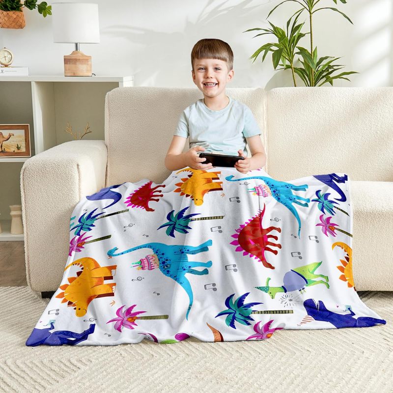 Dinosaur Print Toddler Fleece Blanket - Plush Cozy Throw Blanket for Boys - Lightweight Dinosaur Blanket for Children's Bedroom - Image 2