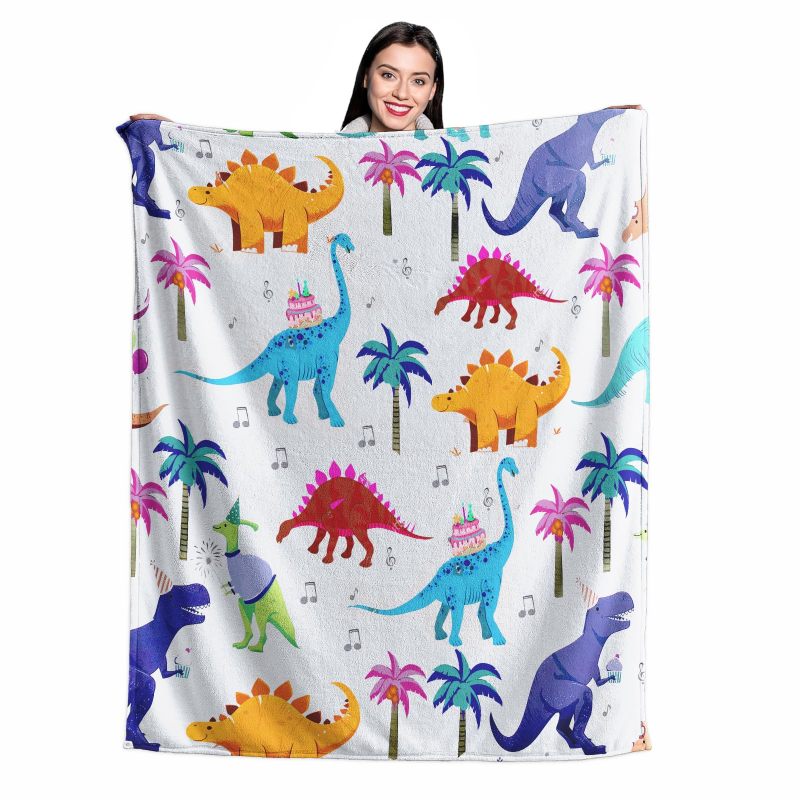 Dinosaur Print Toddler Fleece Blanket - Plush Cozy Throw Blanket for Boys - Lightweight Dinosaur Blanket for Children's Bedroom - Image 1
