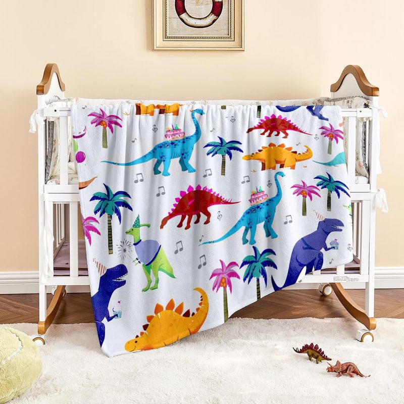 Dinosaur Print Toddler Fleece Blanket - Plush Cozy Throw Blanket for Boys - Lightweight Dinosaur Blanket for Children's Bedroom - Image 4