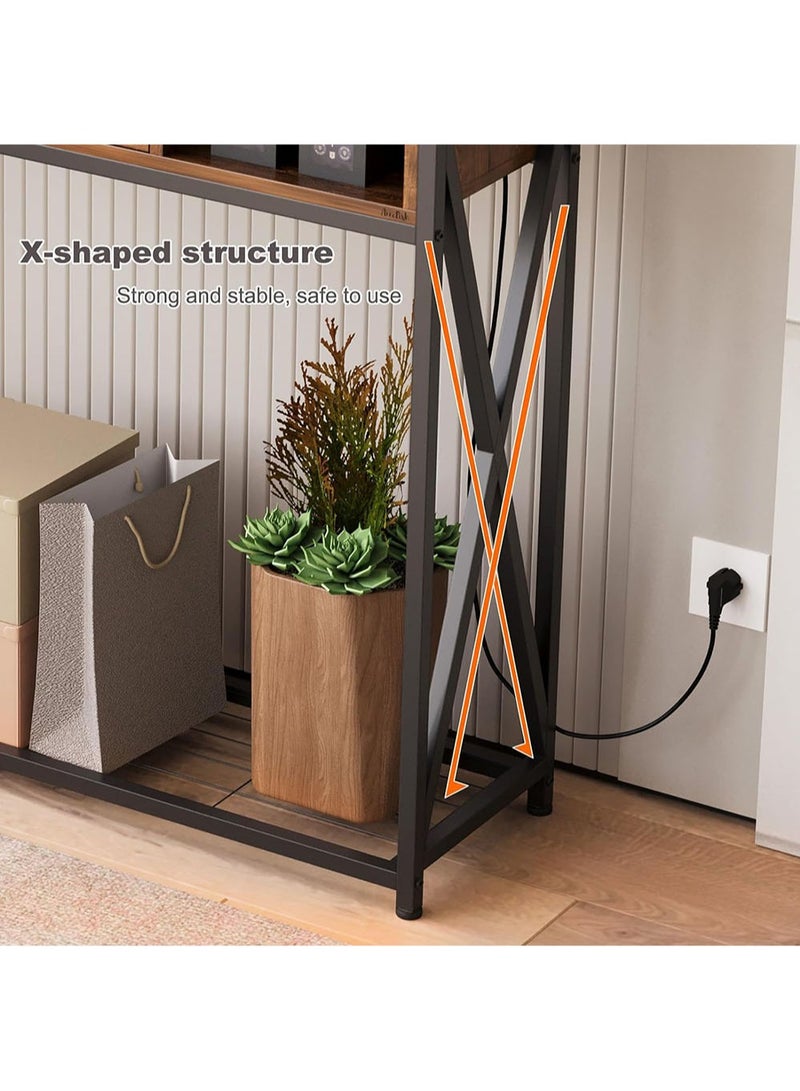 AGD Entryway Console Table with Cabinet, Distinctive Table for Living Room Bedroom 100x30x90cm with Charging Base, Modern Coffee Table with Storage Shelf, Drawers and Power Outlet, Brown - Image 2