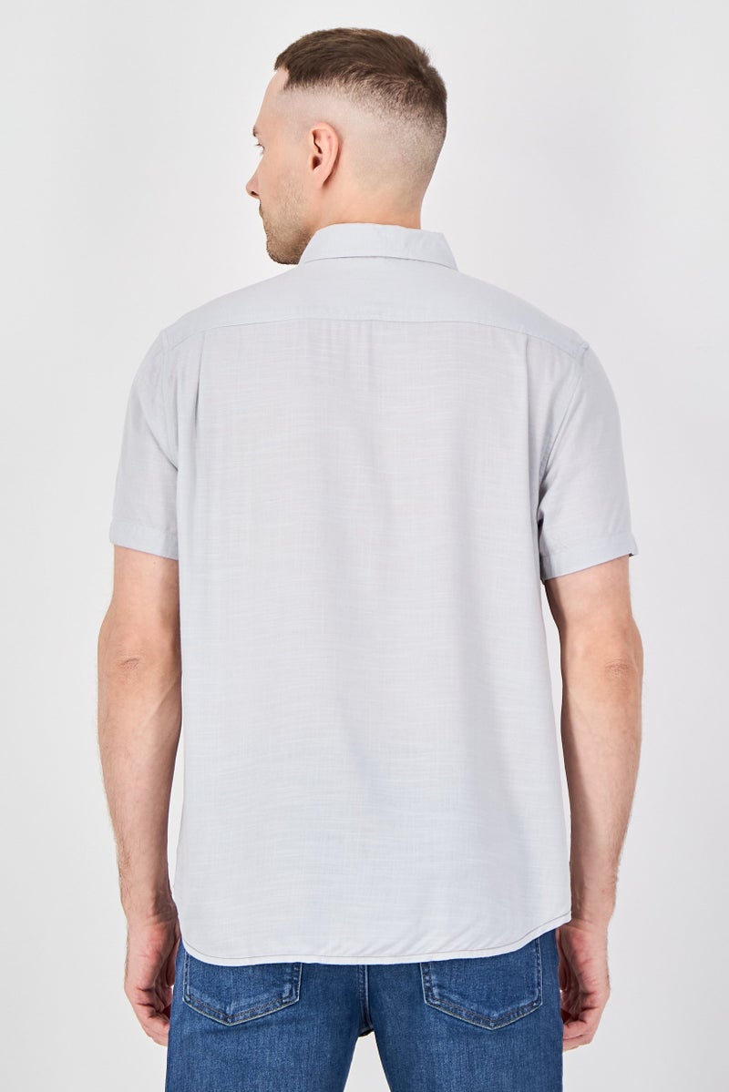 Report Collection Men Regular Fit Short Sleeve Solid Casual Shirt, Grey - Image 3
