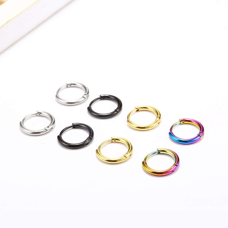Vishoca Surgical Stainless Steel Thin Hoop Earrings 6mm/8mm/10mm Small Huggie Hoop Earrings for Women and Men (B: Diameter 8mm (4 Color),4 Pairs) - Image 2
