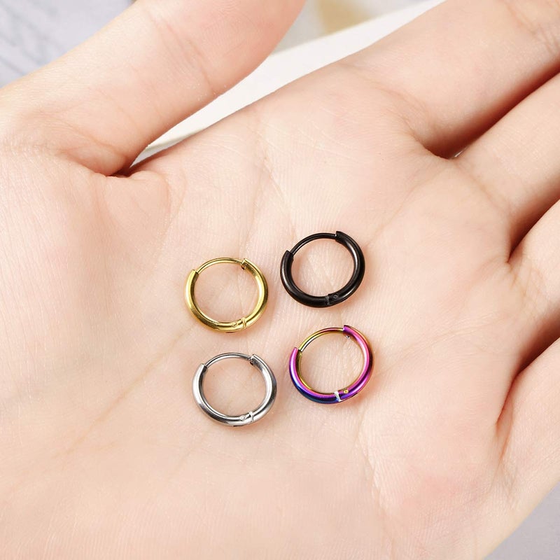 Vishoca Surgical Stainless Steel Thin Hoop Earrings 6mm/8mm/10mm Small Huggie Hoop Earrings for Women and Men (B: Diameter 8mm (4 Color),4 Pairs) - Image 3