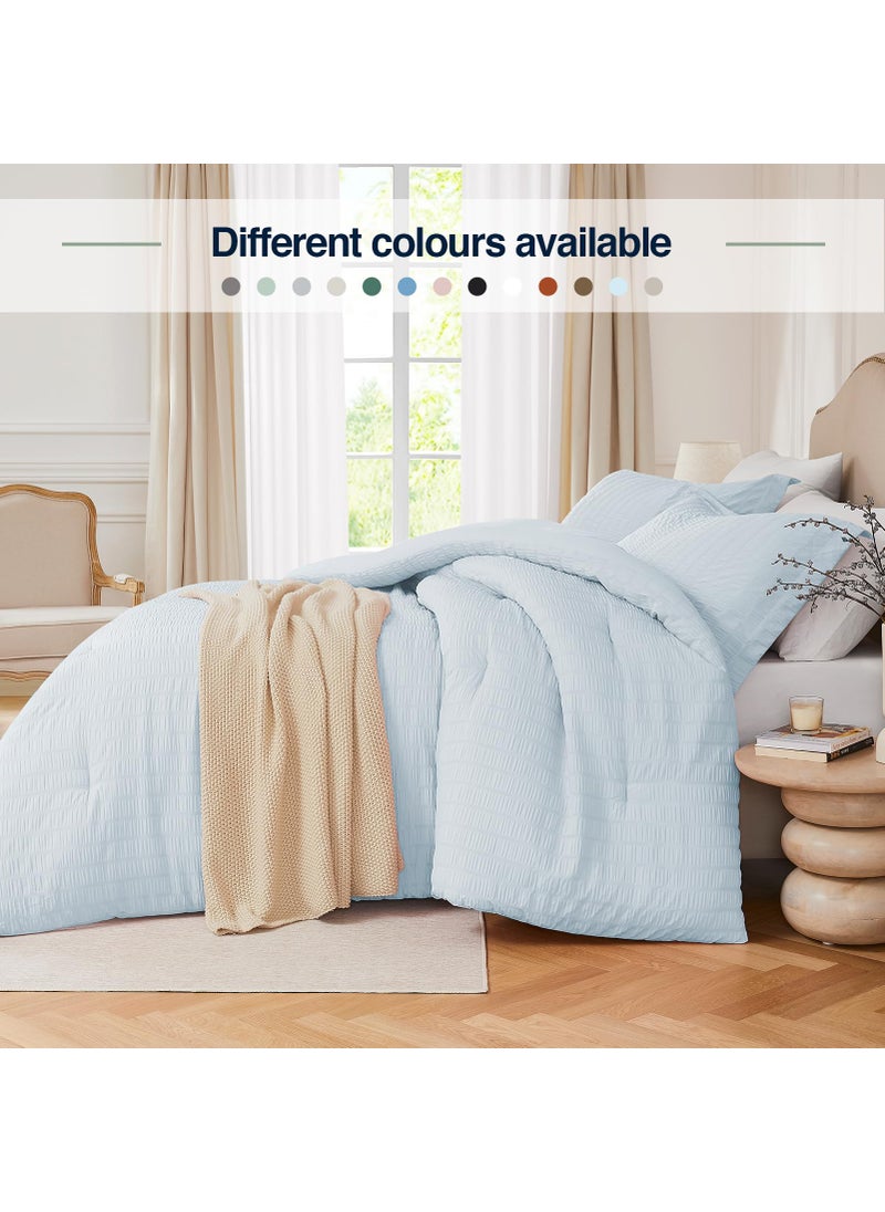 Quataly Quataly SkyBlue King Comforter Set - 3 Pieces Seersucker Lightweight Bedding Comforter Sets (1 Soft Fluffy Comforter & 2 Pillowcases) - All Seasons Cozy Modern Bed Sets  - Image 5