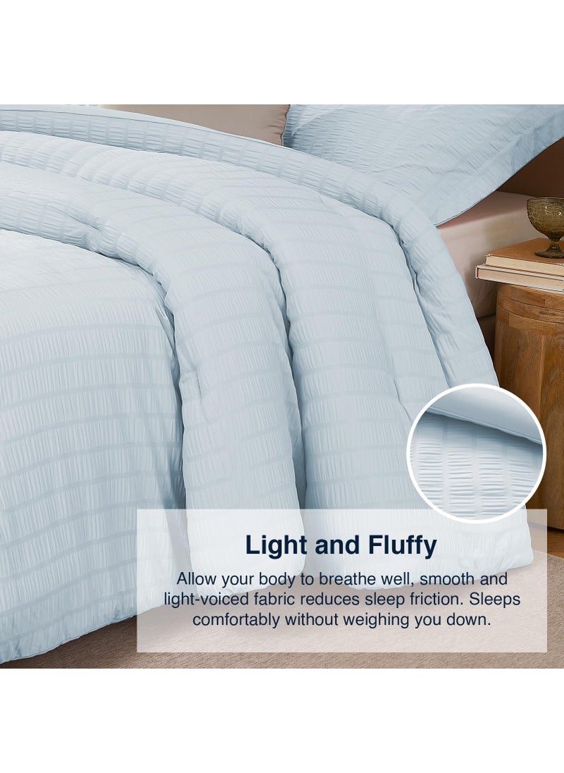 Quataly Quataly SkyBlue King Comforter Set - 3 Pieces Seersucker Lightweight Bedding Comforter Sets (1 Soft Fluffy Comforter & 2 Pillowcases) - All Seasons Cozy Modern Bed Sets  - Image 4