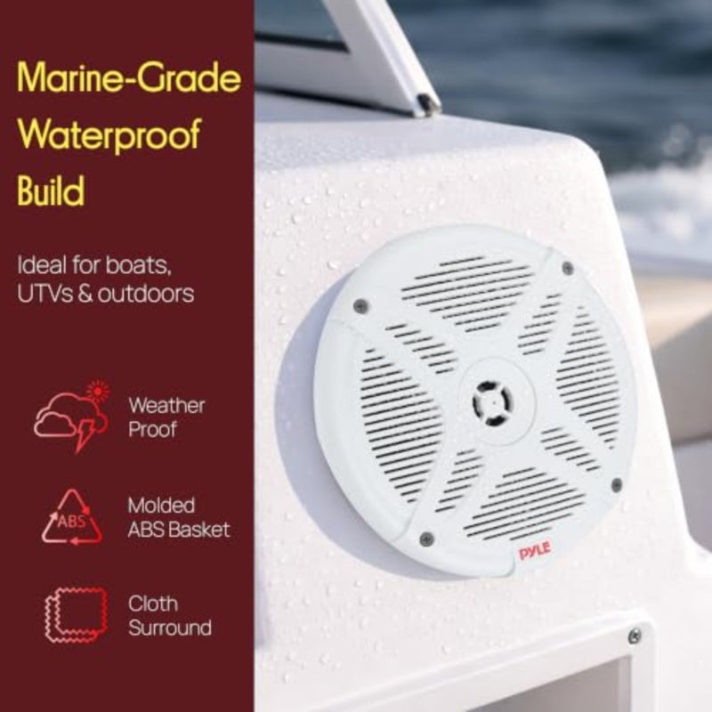 6.5 Inch Marine Speakers for Outdoor Boating Use, Polypropylene Cone with Rubber Surround, White, IP-X4 Waterproof and Weather Resistant with 600 Watt Power Handling and Low Profile Design - Image 4