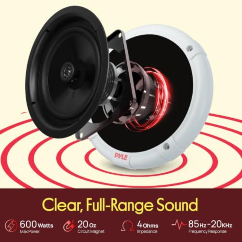 6.5 Inch Marine Speakers for Outdoor Boating Use, Polypropylene Cone with Rubber Surround, White, IP-X4 Waterproof and Weather Resistant with 600 Watt Power Handling and Low Profile Design - Image 3