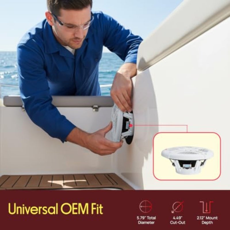 6.5 Inch Marine Speakers for Outdoor Boating Use, Polypropylene Cone with Rubber Surround, White, IP-X4 Waterproof and Weather Resistant with 600 Watt Power Handling and Low Profile Design - Image 5