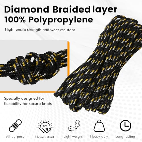 Maxworks MaxxHaul 50228 Diamond Braided Rope of 1/4" x 25' Extra Strength-Sunlight and Weather Resistant, Multicolor - Image 3
