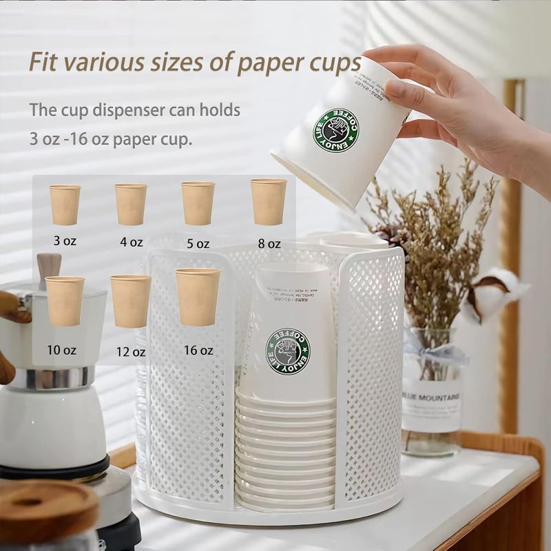 Heagoale Paper Cup and Lid Holder Plastic Cup Storage Organizer Coffee Cup Dispenser for Countertop, Breakroom, Bathroom, Coffee Station, Bar, Buffet, Kitchen Cabinet - White - Image 3