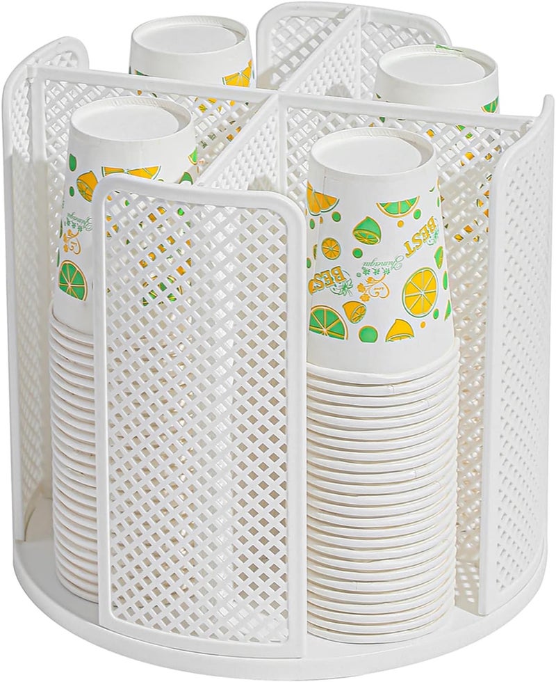 Heagoale Paper Cup and Lid Holder Plastic Cup Storage Organizer Coffee Cup Dispenser for Countertop, Breakroom, Bathroom, Coffee Station, Bar, Buffet, Kitchen Cabinet - White - Image 1