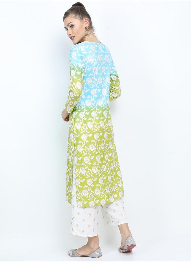 Vishudh - Women Blue Floral Printed Kurta with Palazzos & Dupatta by Styli - Image 1