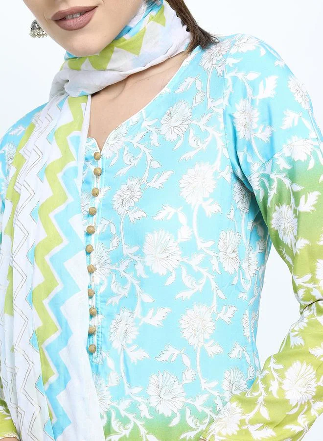 Vishudh Vishudh Women Blue Floral Printed Kurta with Palazzos & Dupatta