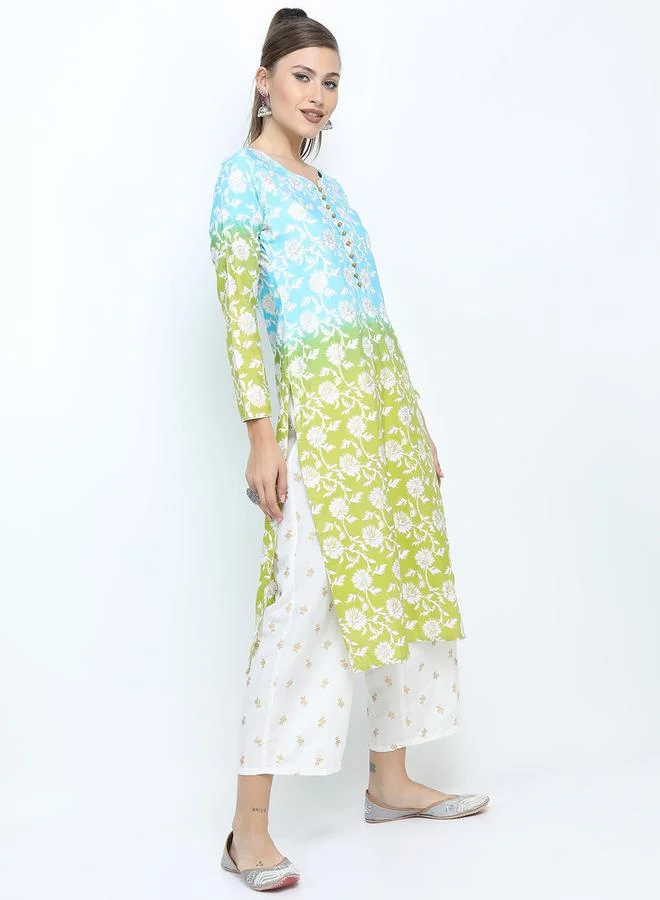 Vishudh Vishudh Women Blue Floral Printed Kurta with Palazzos & Dupatta