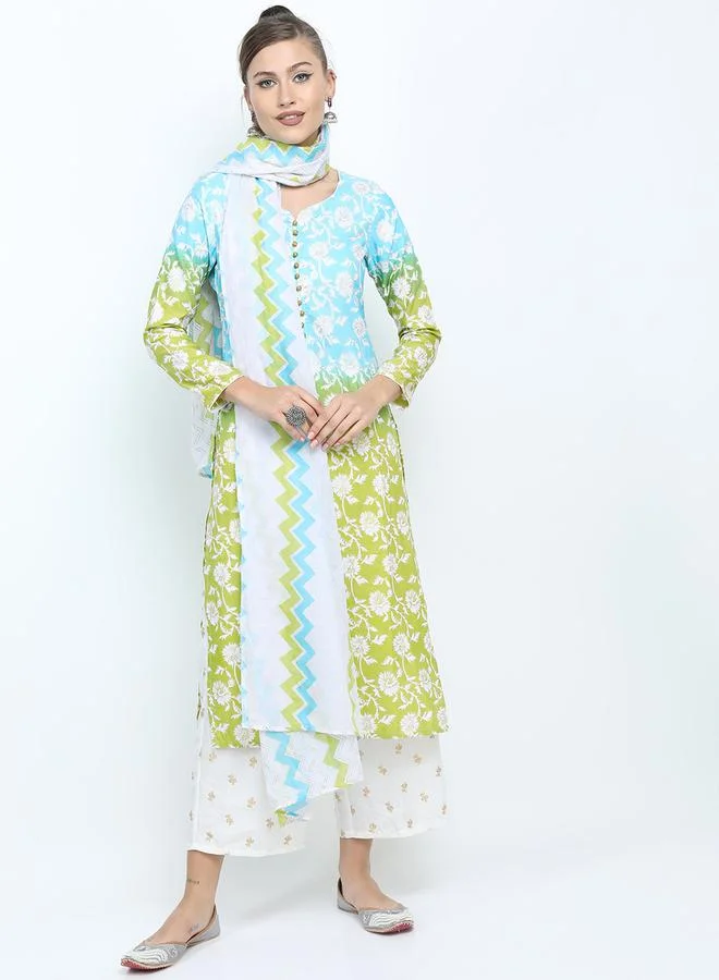 Vishudh Vishudh Women Blue Floral Printed Kurta with Palazzos & Dupatta