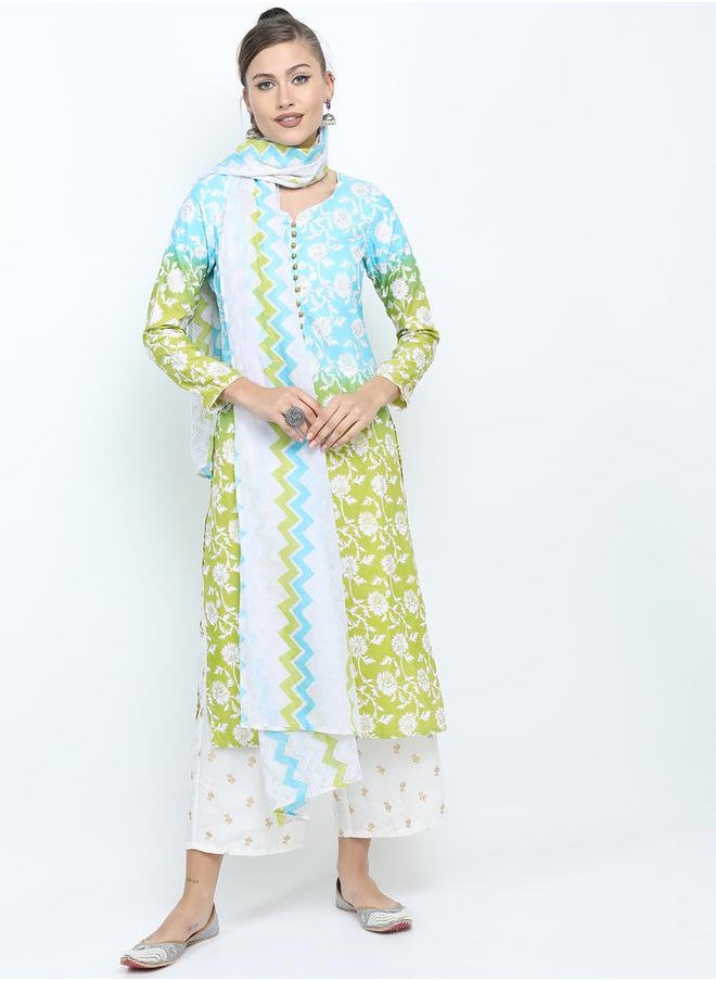 Vishudh - Women Blue Floral Printed Kurta with Palazzos & Dupatta by Styli - Image 1