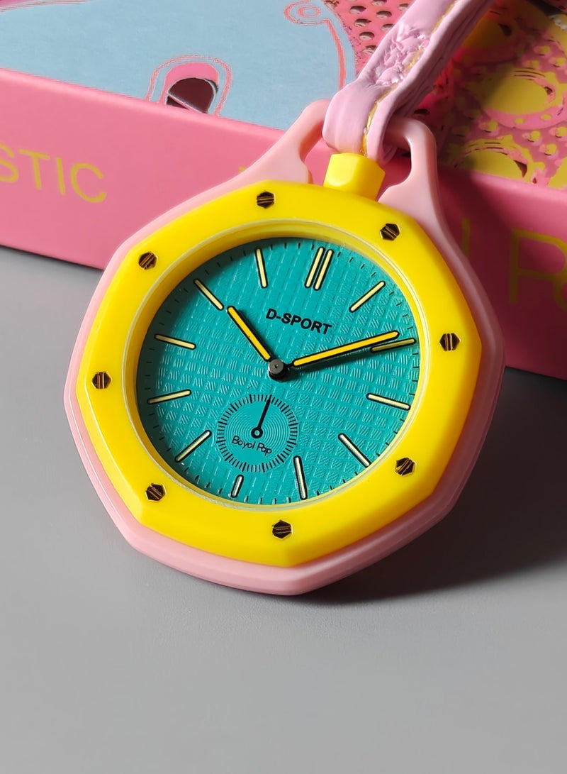 D-Sport Pocket Watch, Unisex Hanging Watch with Leather Lanyard, Octagonal Bezel and Boyol Pap Graphic Dial, Bag Charm for Backpack – The Best Fashion Gift - Image 2