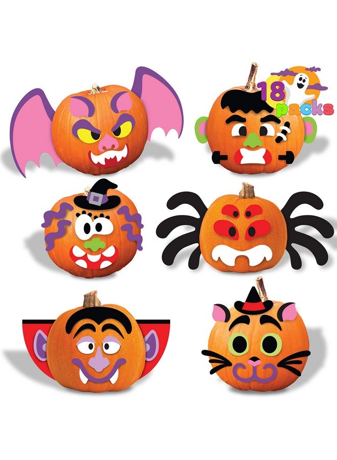 JOYIN 18 Packs Halloween Craft Foam Stickers, Arts Activities Party Supplies, Kids Party Favors, Pumpkin Decorating Kit, Jack O Lantern Face Sticker in 6 Funny Designs, Pumpkin Decor School Game - Image 1