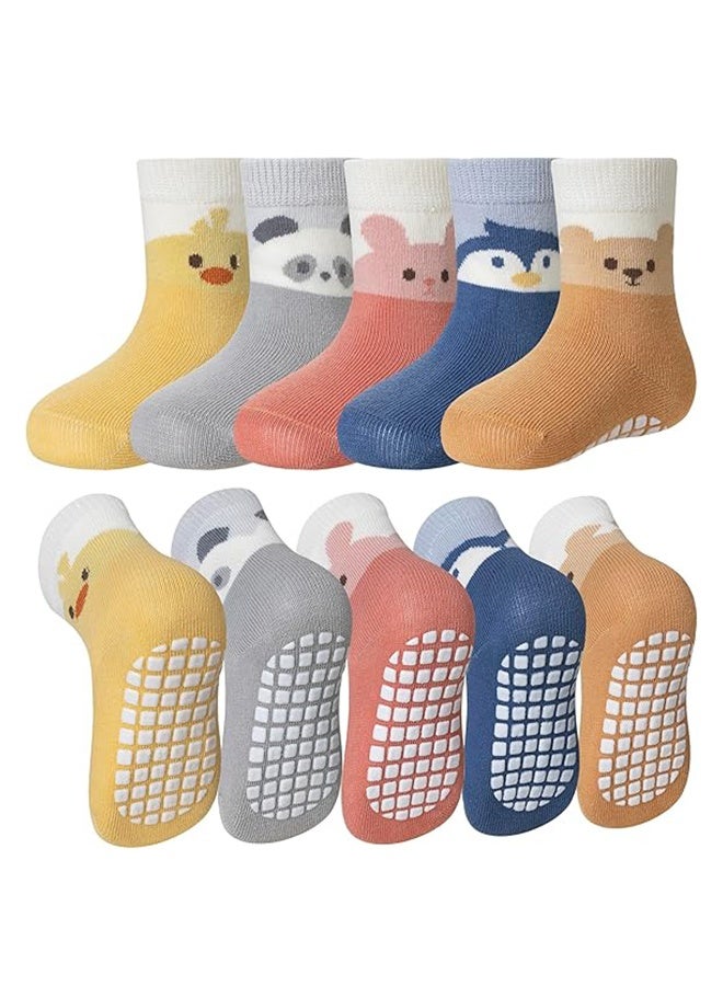 Baby Non Slip Socks Toddler Boys Girls Grips Cotton Anti Skids Crew Cute Cartoon Infant Socks for 1-3 years toddlers (5 Pairs) - Image 1