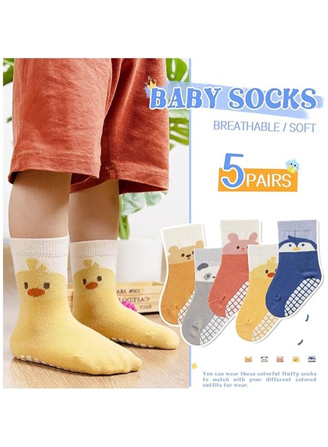 Baby Non Slip Socks Toddler Boys Girls Grips Cotton Anti Skids Crew Cute Cartoon Infant Socks for 1-3 years toddlers (5 Pairs) - Image 2