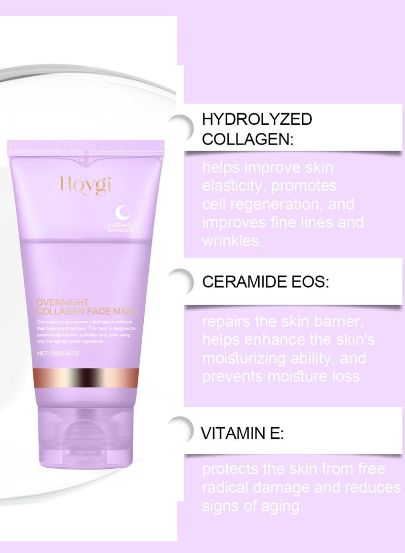 هويجي كريم التغليف الليلي بالكولاجين، قناع للنوم طوال الليل لتقليل التجاعيد والخطوط الدقيقة والحفاظ على مرونة الجلد - Image 2
