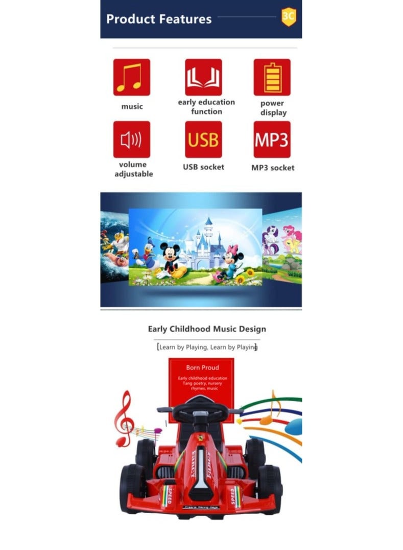 Children's four-wheel electric racing car toy, battery-powered children's balance car for children's ride on from 1 to 5 years - Image 4