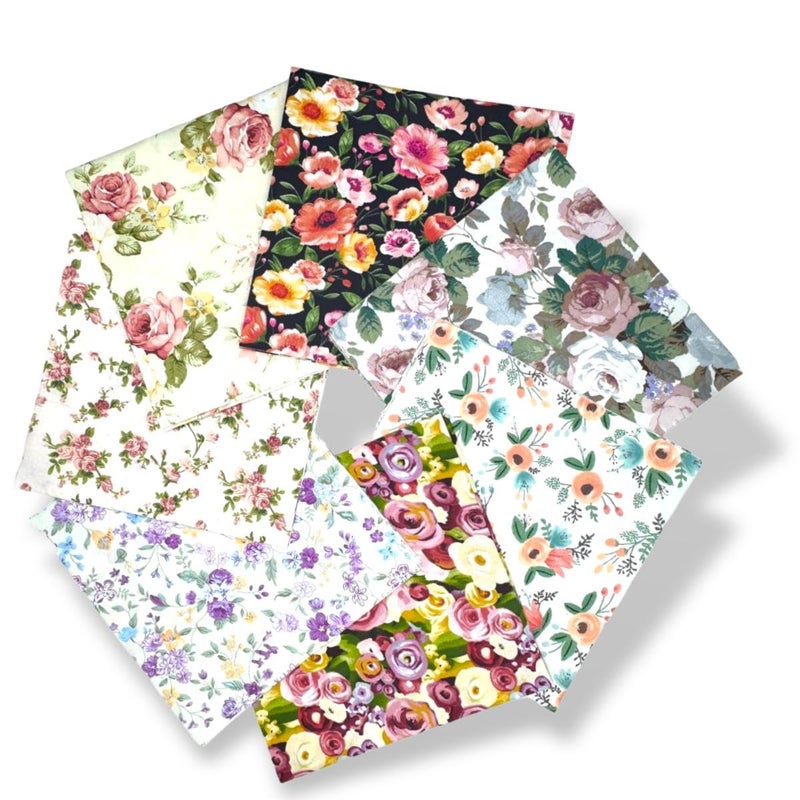 VUFVOID High-Grade Cotton Quilting Fabric Bundle, 100% Cotton Floral Print Patchwork Material for DIY Sewing, Cushions, Crafts, Machine Washable, Multi-Color Patterns (Flower, 20 * 20'') - Image 1