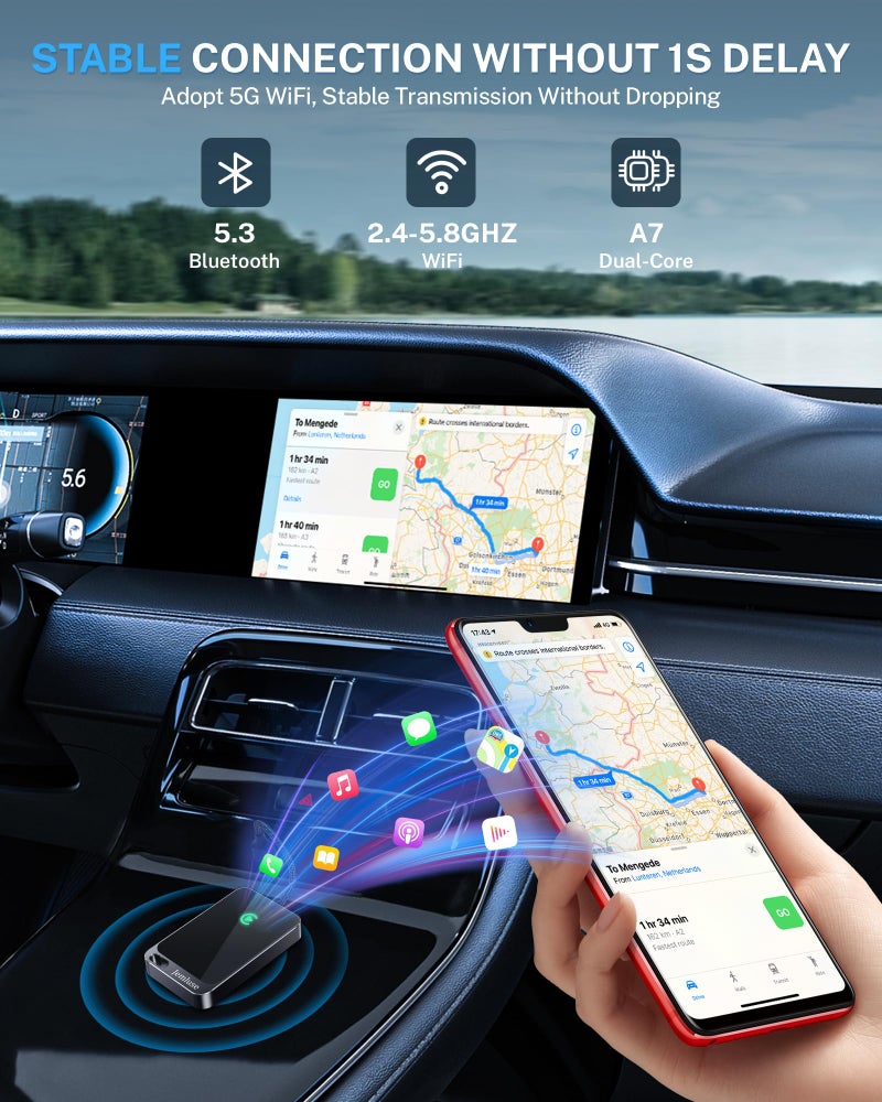 Jemluse Wireless CarPlay Adapter for Apple iPhone - Multi-User Seamless Connection for Convert Wired to Wireless Car Play Adapter - No Latency from iOS 10+ to Screen w/USB C (Gray) - Image 3