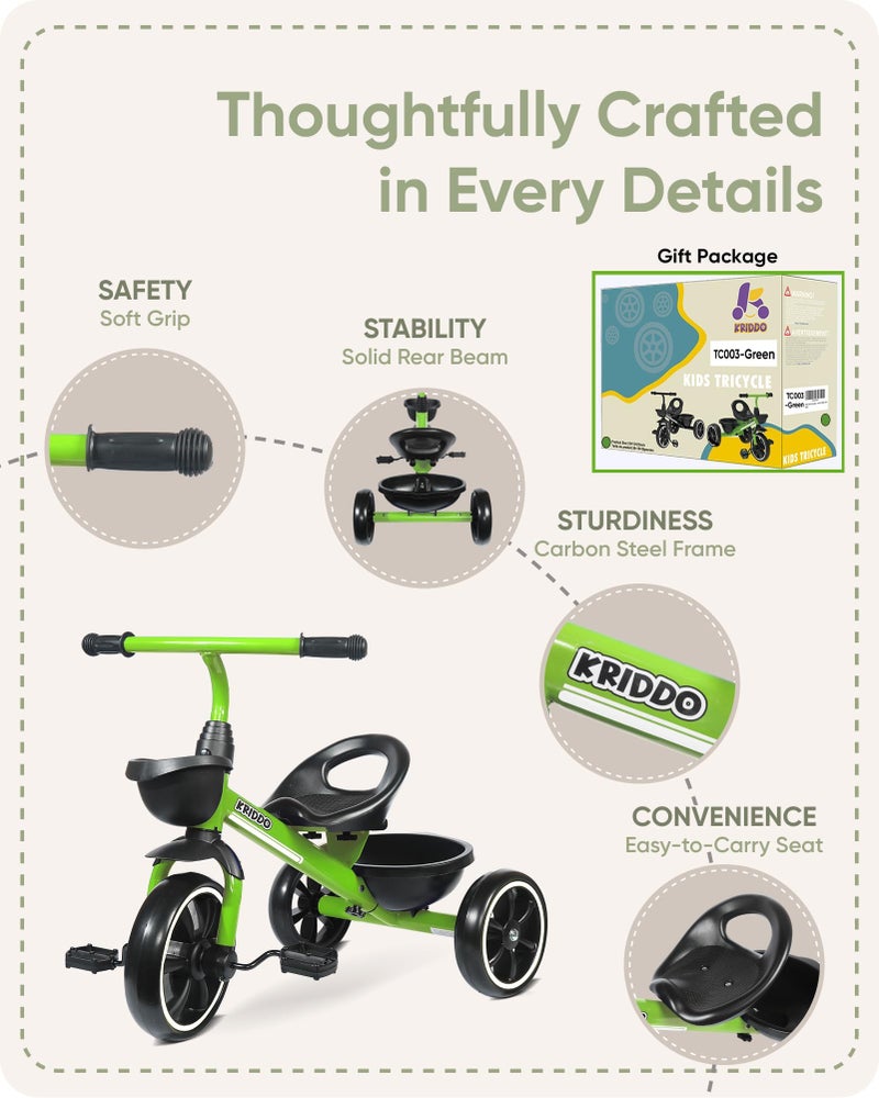 KRIDDO Tricycles Age 24 Month to 4 Years, Toddler Kids Trike for 2.5 to 5 Year Old, Gift for 2-4 Year Olds , Green - Image 5