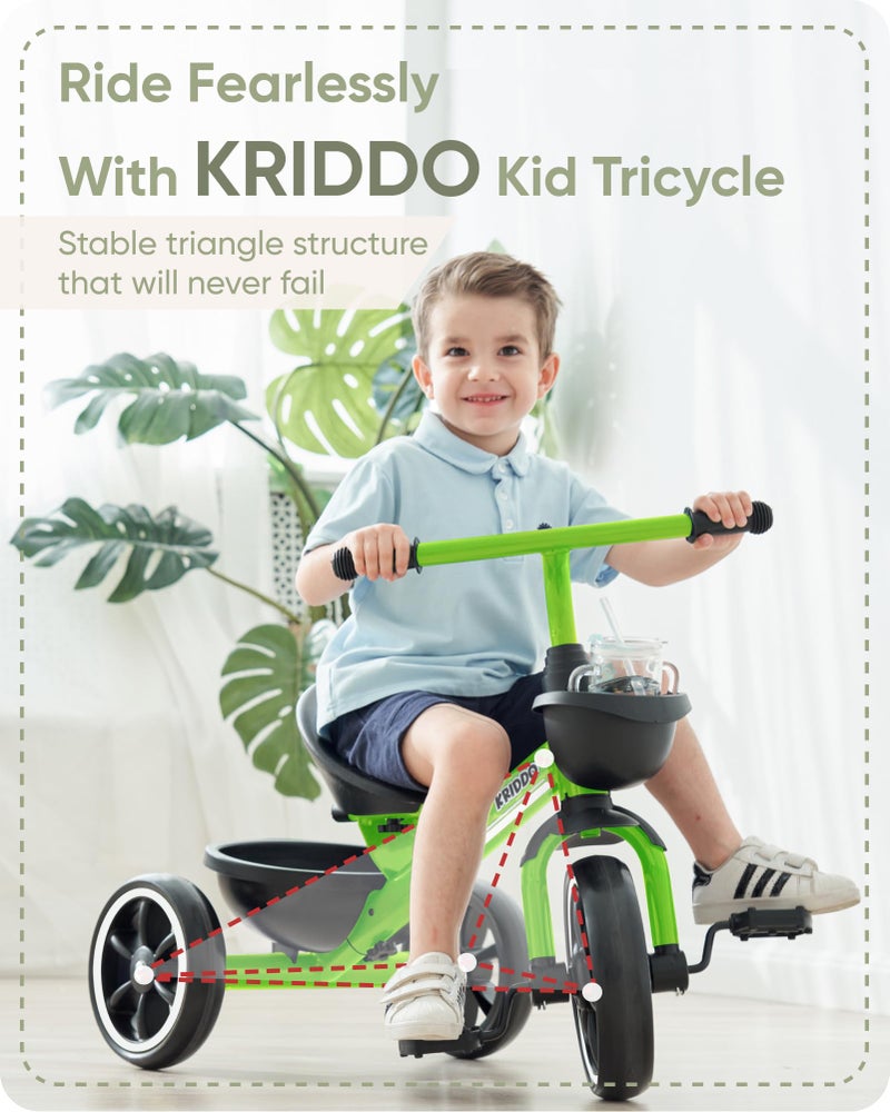 KRIDDO Tricycles Age 24 Month to 4 Years, Toddler Kids Trike for 2.5 to 5 Year Old, Gift for 2-4 Year Olds , Green - Image 2
