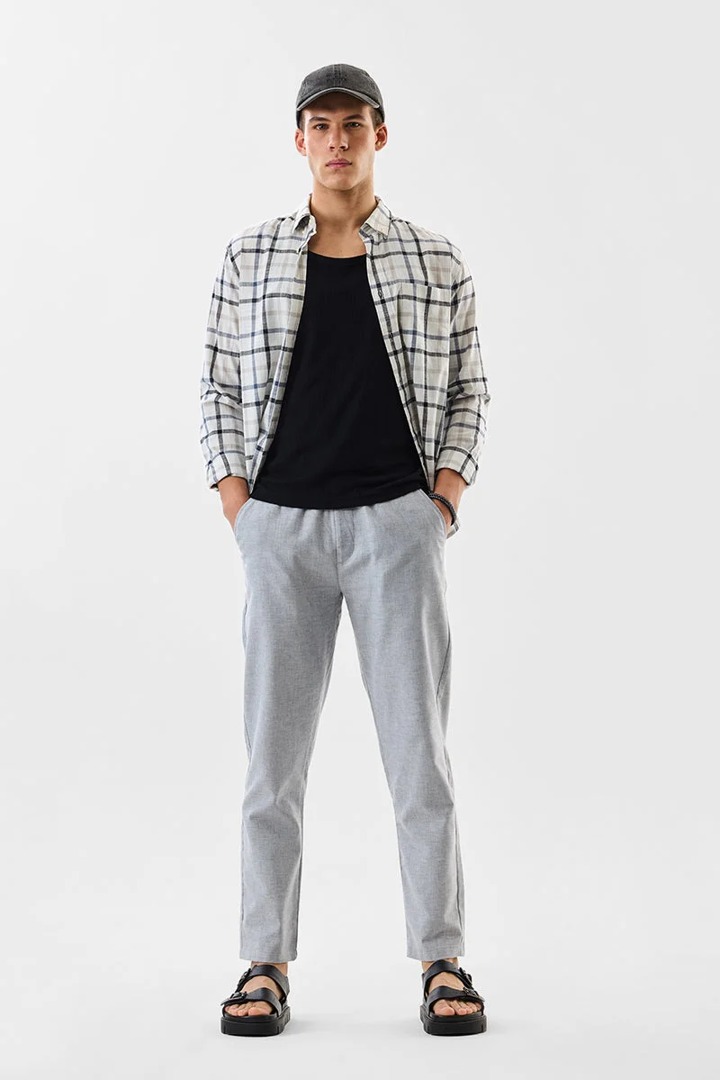 SNITCH Grey Textured Regular Fit Casual Trousers