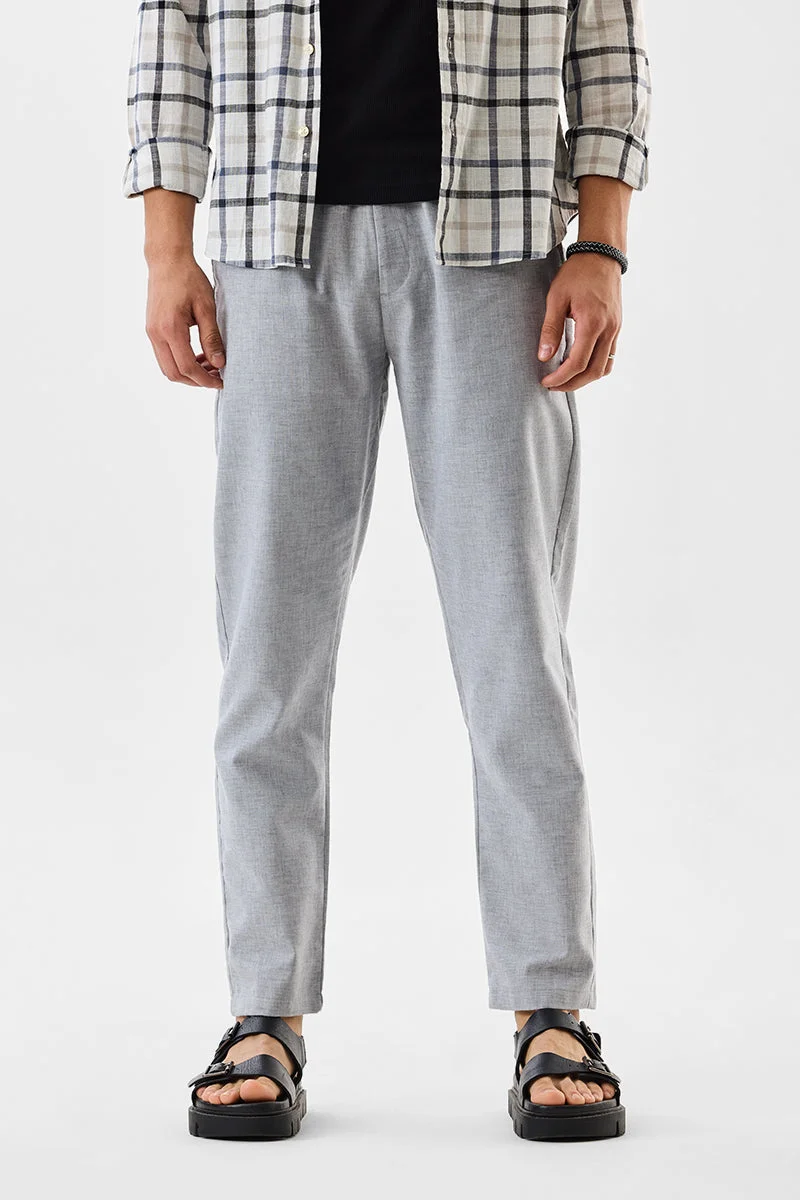 SNITCH Grey Textured Regular Fit Casual Trousers