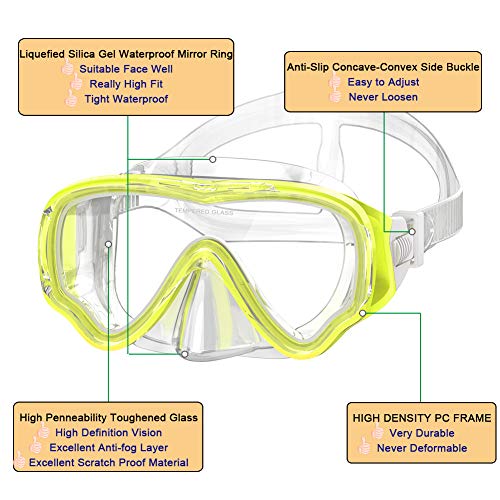 WACOOL Snorkeling Snorkel Diving Scuba Package Set Gear for Kids Youth Junior Anti-Fog Coated Glass with Silicon Mouth Piece Purge Valve and Anti-Splash (Yellow) - Image 4