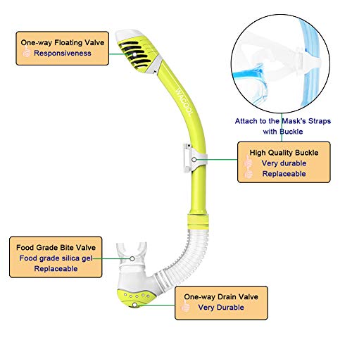 WACOOL Snorkeling Snorkel Diving Scuba Package Set Gear for Kids Youth Junior Anti-Fog Coated Glass with Silicon Mouth Piece Purge Valve and Anti-Splash (Yellow) - Image 5