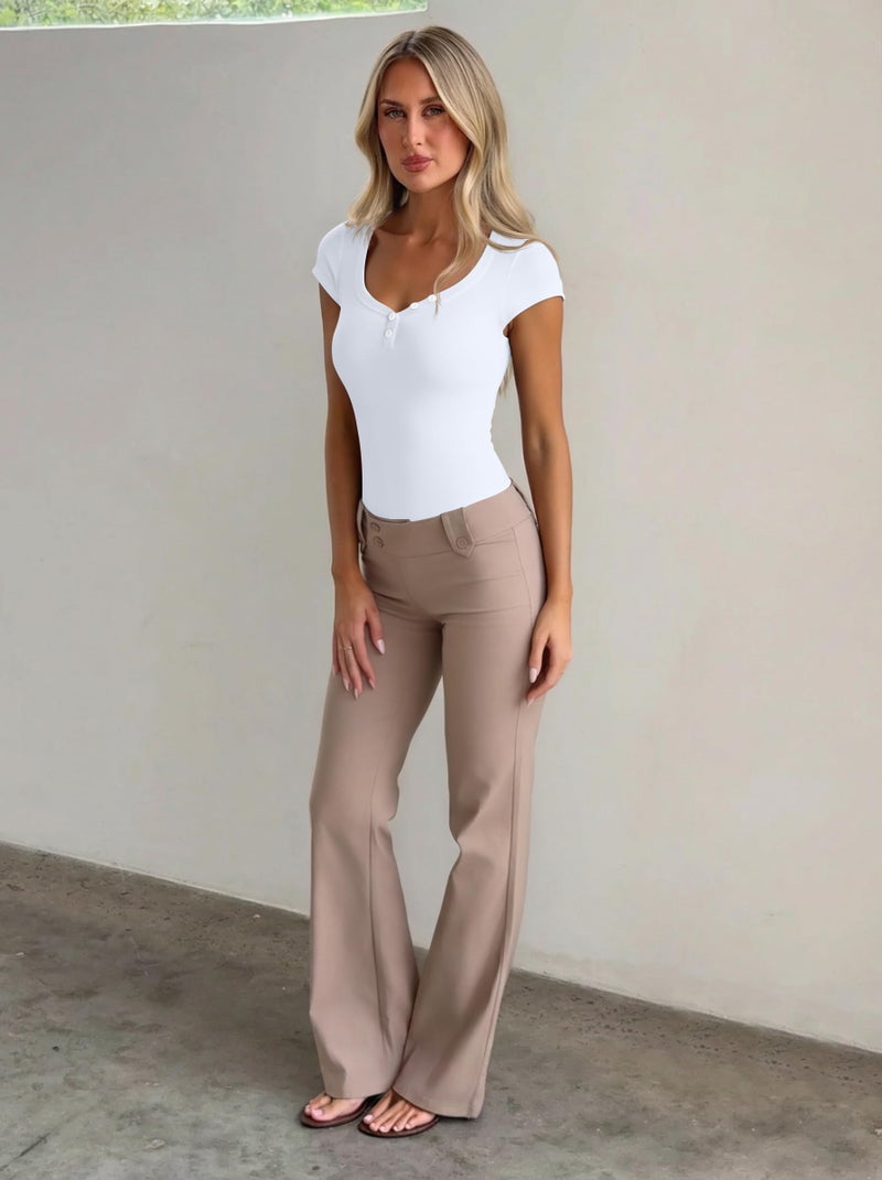 OQQ Women Short Cap Sleeves Bodysuit Tummy Control Shapewear One Piece Leotard Thong Shirts Going Out Tops White - Image 3