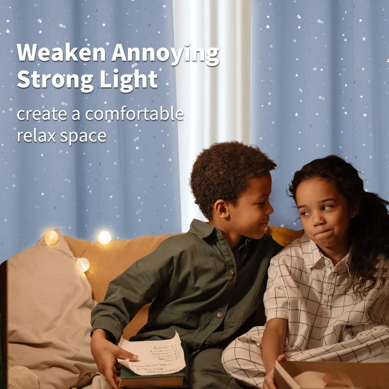 BGment Star Room Darkening Curtains for Kids Bedroom - Grommet Thermal Insulated Silver Star Print Kids Curtains for Living Room  Set of 2 Panels  Baby Blue  52 x 95 Inch - Image 2