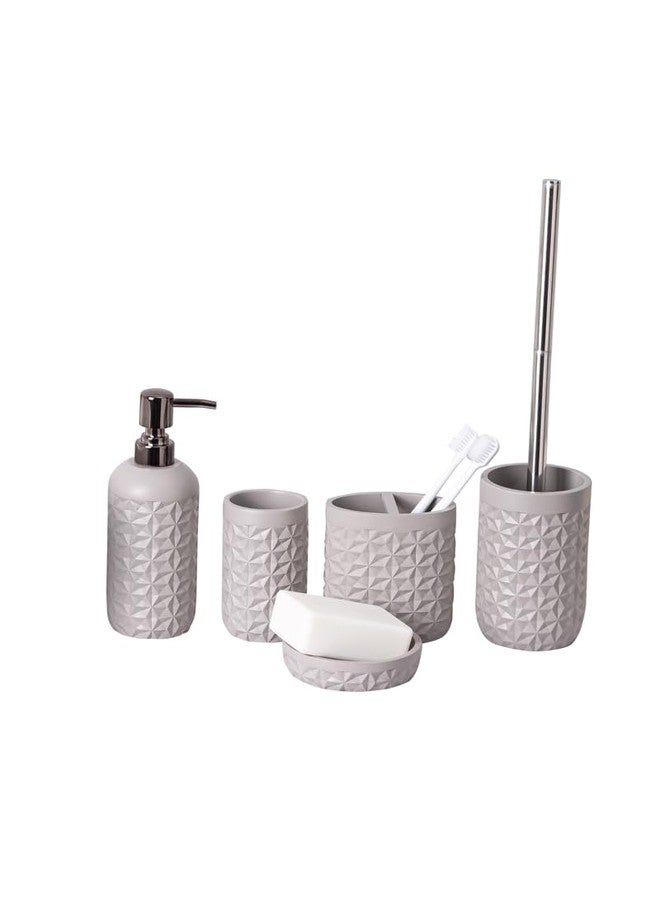 Panço Pano polyresin Bathroom Set of 4 Pcs - Soap Dispenser,Tumbler, Soap Dish, Brush Holder for Bathroom Decor and Home Gift Set (Metal Grey) - Image 2