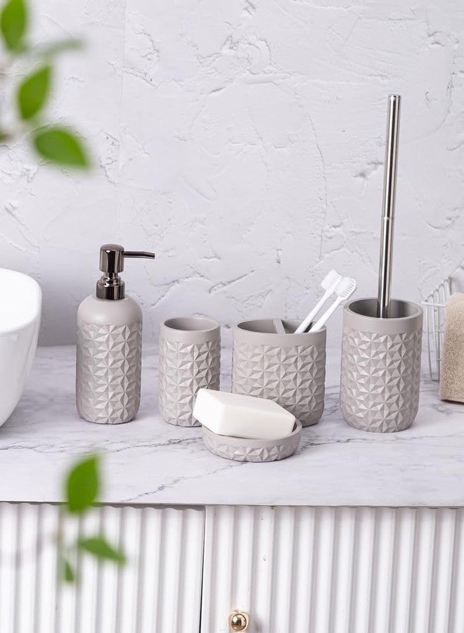 Panço Pano polyresin Bathroom Set of 4 Pcs - Soap Dispenser,Tumbler, Soap Dish, Brush Holder for Bathroom Decor and Home Gift Set (Metal Grey) - Image 1