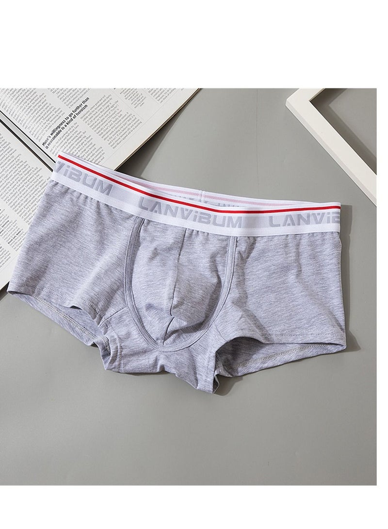Loquat Student Youth Mid - Waist Cotton Boxers Solid Color Grey 