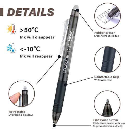 ParKoo Retractable Erasable Gel Pens Clicker Fine Point 0.7 mm, No Need for White Out, Black Ink for Completing Sudoku and Crossword Puzzles, 12-pack - Image 2