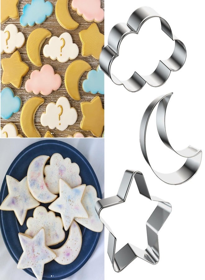 Q-BAKER 3 Pieces Star, Moon and Cloud Cookie Cutters Stainless Steel Biscuit Cutters Molds Shapes for Baby Shower or Gender Reveal Party - Image 1