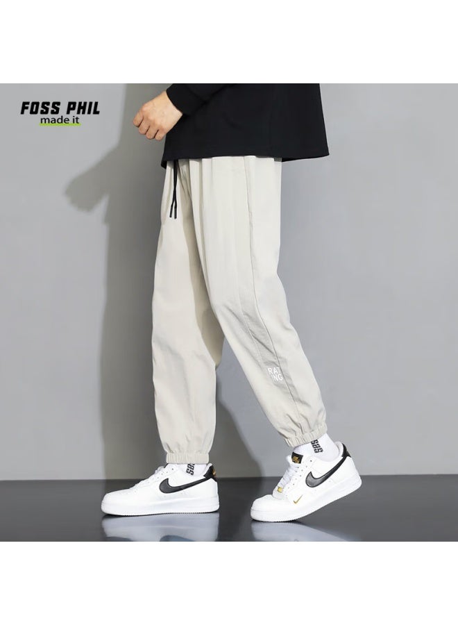 Foss Phil Men's Casual Pants, Summer Ice Silk Thin Style, Versatile Loose-fitting Sports Joggers, Cargo Trousers, Men's Style 303 Khaki L - Image 3