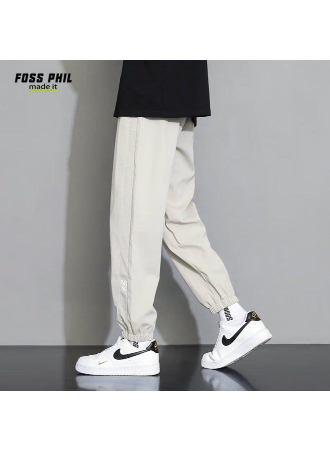 Foss Phil Men's Casual Pants, Summer Ice Silk Thin Style, Versatile Loose-fitting Sports Joggers, Cargo Trousers, Men's Style 303 Khaki L - Image 2