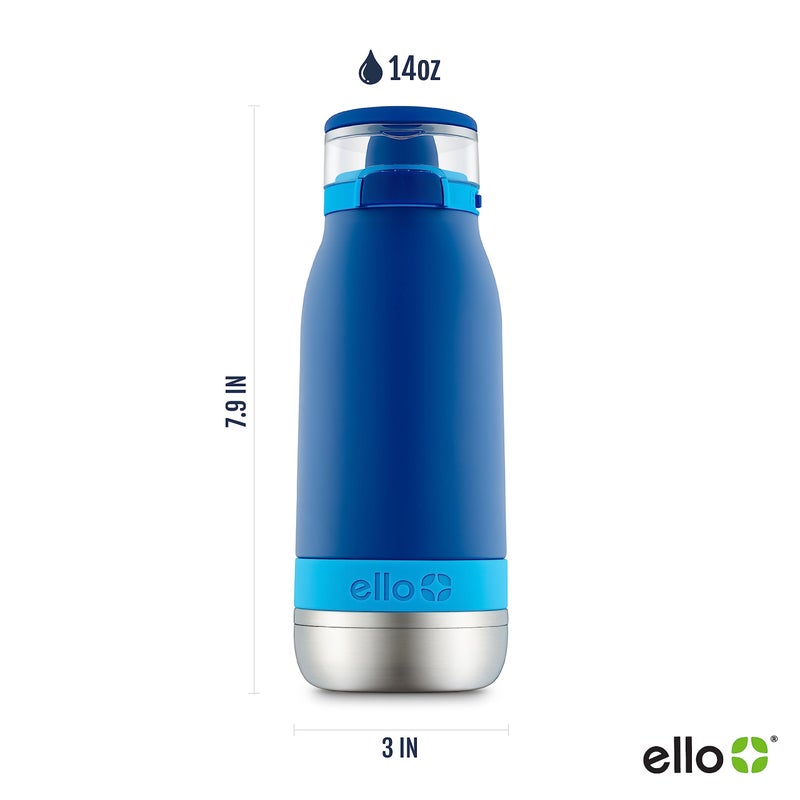 Ello Emma 14Oz Vacuum Insulated Stainless Steel Kids Water Bottle With Straw And Built-In Carrying Handle And Leak-Proof Locking Lid For School Backpack  Lunchbox And Outdoor Sports  Touchdown Blue - Image 3