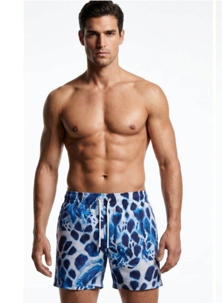 Pavone Men's Abstract Blue Swim Shorts - Image 1