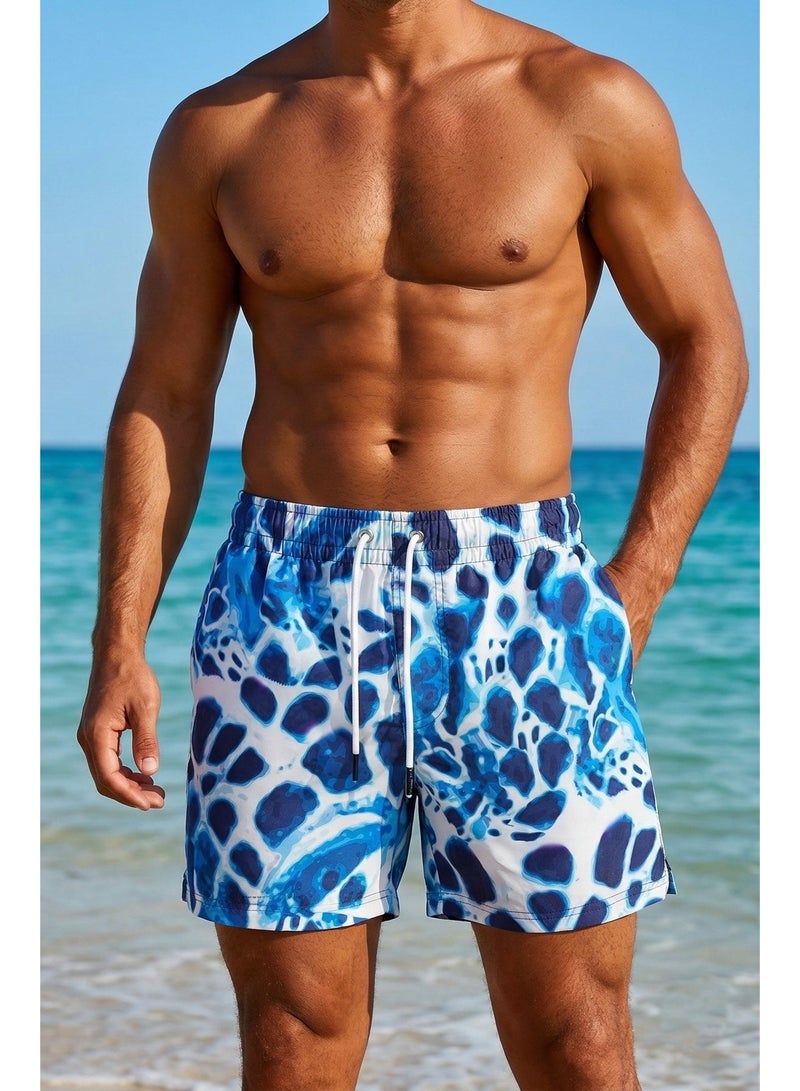 Pavone Men's Abstract Blue Swim Shorts - Image 5