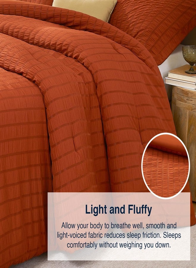 Quataly Terracotta King Comforter Set - 3 Pieces Seersucker Lightweight Bedding Comforter Sets (1 Soft Fluffy Comforter & 2 Pillowcases) - All Seasons Cozy Modern Bed Sets for Women Men - Image 3