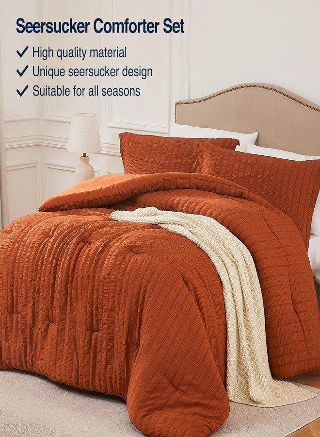 Quataly Terracotta King Comforter Set - 3 Pieces Seersucker Lightweight Bedding Comforter Sets (1 Soft Fluffy Comforter & 2 Pillowcases) - All Seasons Cozy Modern Bed Sets for Women Men - Image 4
