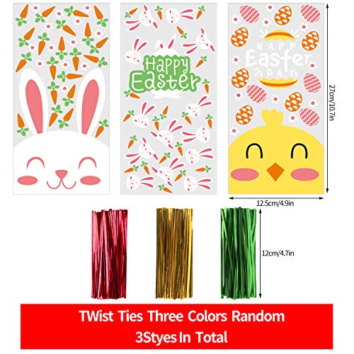 VEYLIN 120Pcs Easter Cellophane Goodie Bags, Plastic Easter Treat Bags Candy Cookie Bags with 150pcs Twist Ties 5” x 11” - Image 2